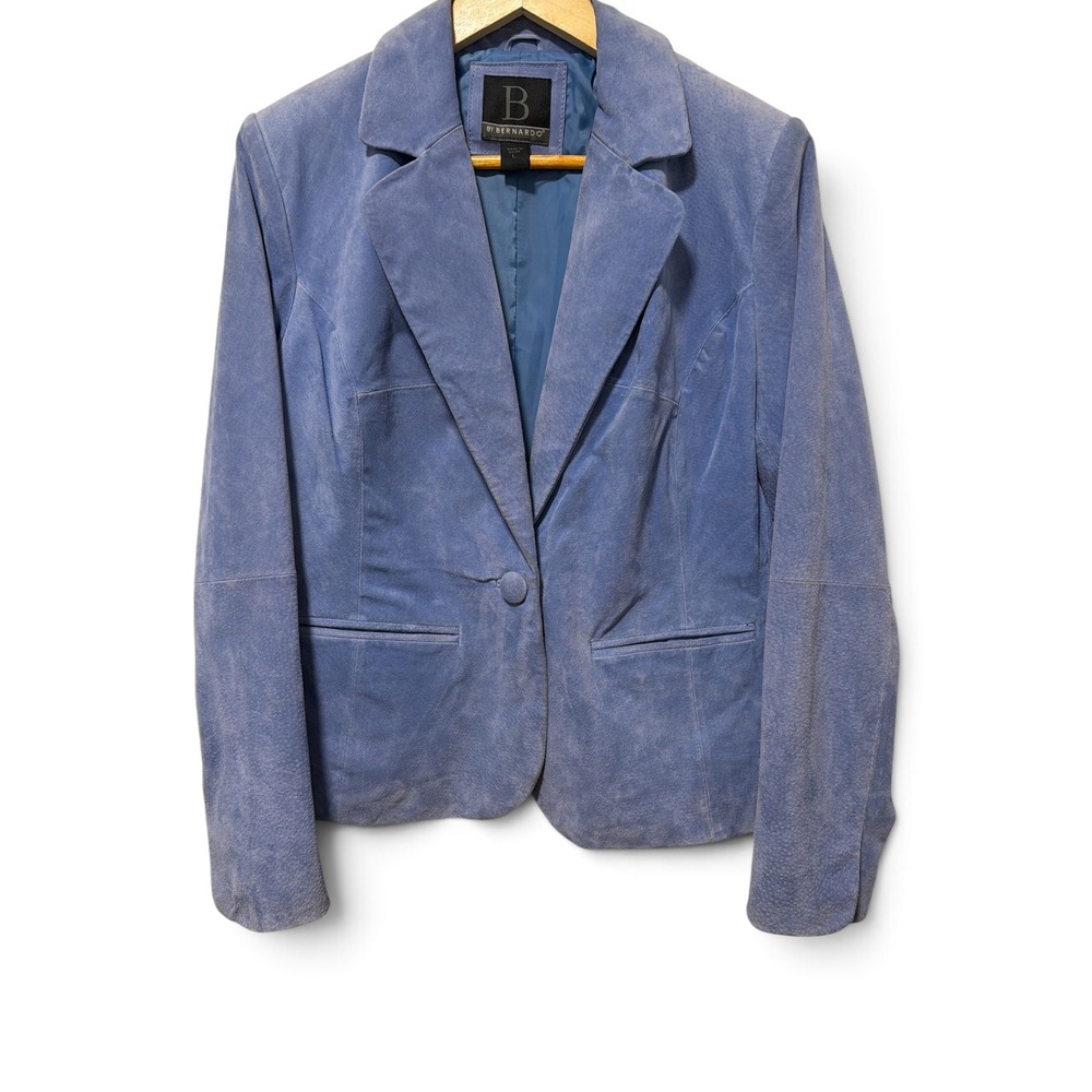 Bernardo Vintage Blue Suede Leather Blazer Jacket Size L Single Button Coat